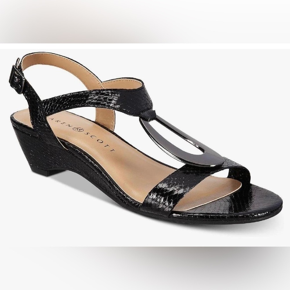 Karen Scott Carmeyy Open Toe Embellished Wedge Sandals - NWT